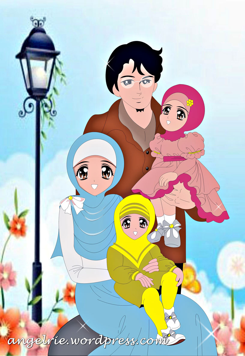 Kartun Muslim Keluarga Bahagia Gambar Kartun